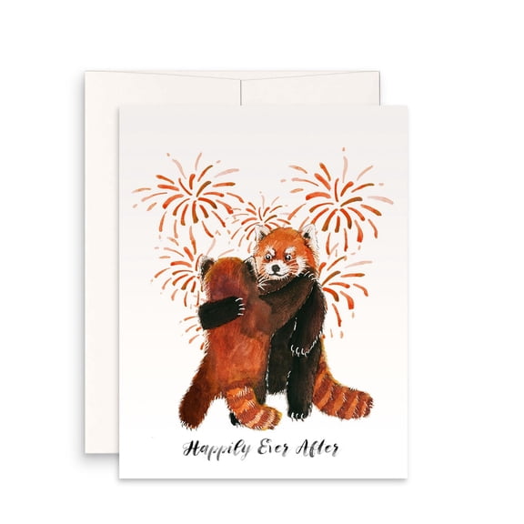 Happily Ever After Card with Adorable Red Panda Design Explosion of Love & Fireworks Perfect for Weddings, Anniversaries, Engagements Blank Inside for Personal Messages