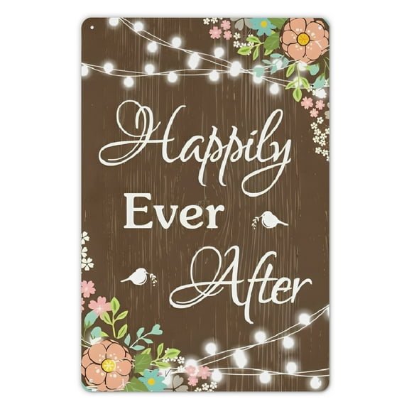 Happily Ever After Metal Sign Flowers Wedding Yard Sign Bride Groom Married Anniversary Happy Retirement Party Sign Decorative Sign &amp; Plaque (12×8 Inch)