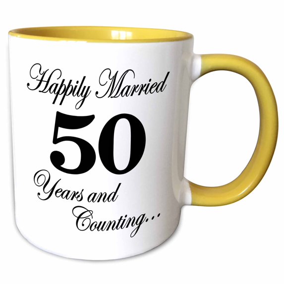 3drose, Happily Married 50 Years and Counting. Black., 11oz Two-tone Yellow Mug