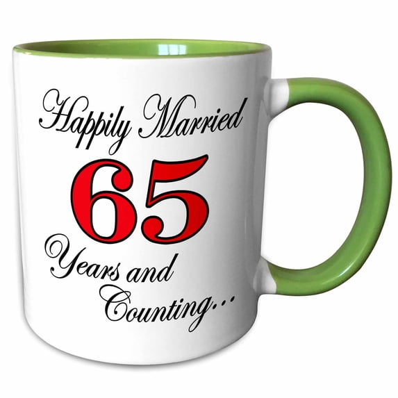 3drose, Happily Married 65 Years and Counting. Red., 11oz Two-tone Green Mug