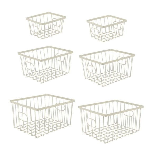happimess BSK3001C-6SET Camden Vintage Industrial Handmade Wire Metal Nesting Storage Baskets, Almond (Set of 6)