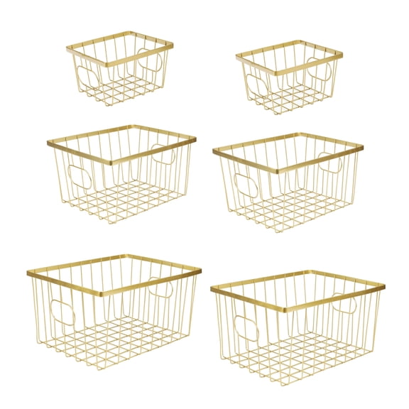 happimess BSK3001D-6SET Camden Vintage Industrial Handmade Wire Metal Nesting Storage Baskets, Gold (Set of 6)