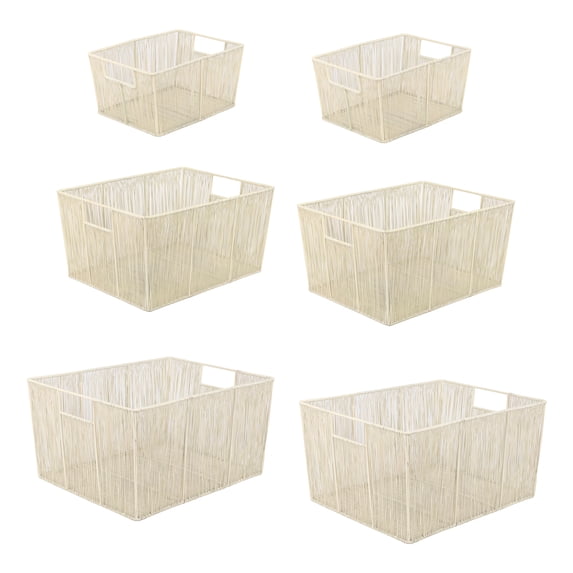 happimess BSK3000C-6SET Sutton Modern Glam Handmade Wire Metal Nesting Storage Baskets, Almond (Set of 6)