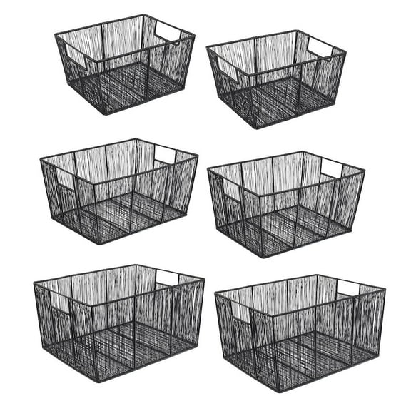 happimess BSK3000A-6SET Sutton Modern Glam Handmade Wire Metal Nesting Storage Baskets, Black (Set of 6)