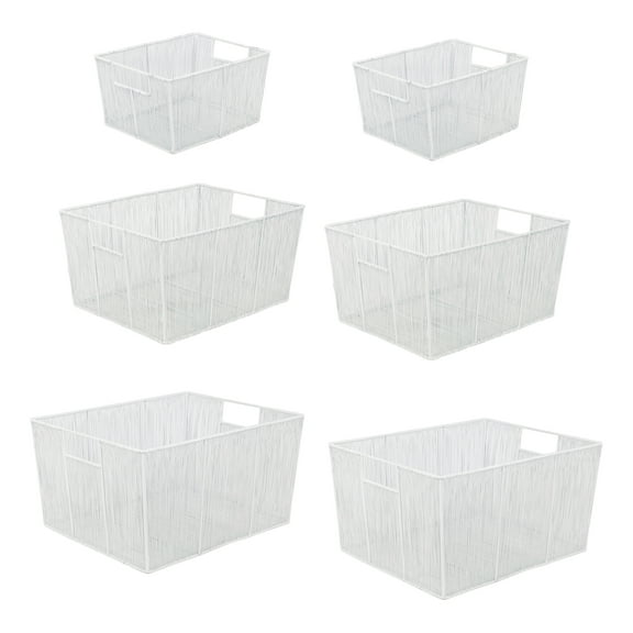 happimess BSK3000B-6SET Sutton Modern Glam Handmade Wire Metal Nesting Storage Baskets, White (Set of 6)