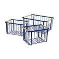 thumbnail image 1 of happimess BSK3003D-3SET Henley Vintage Farmhouse Handmade Wire Metal Nesting Storage Baskets with Jute Wrapped Handles, Navy (Set of 3), 1 of 6