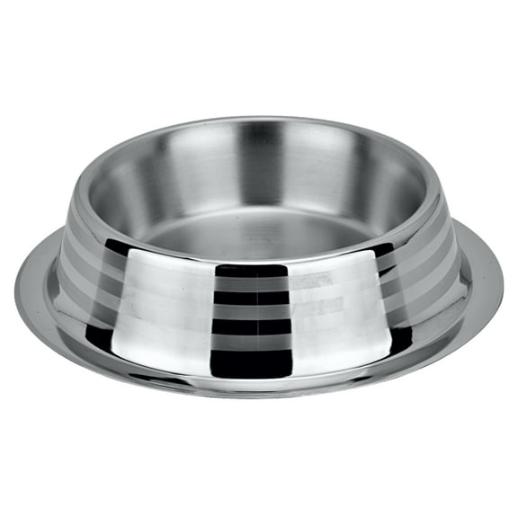 Happinesque 1Pc Stainless Steel Dog & Cat Bowl, Anti Skid, Non Tip, 2 Cups (Elegant Silver Stripes)