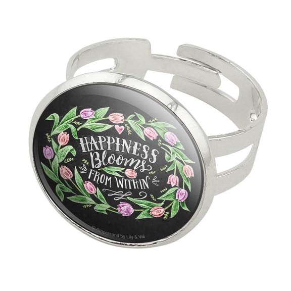 Happiness Blooms from Within Silver Plated Adjustable Novelty Ring