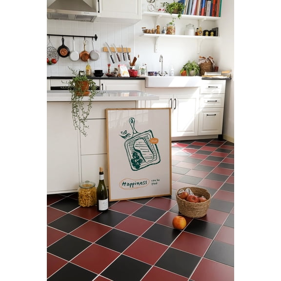 Happiness Can Be Fried, Steak Bbq Print, Retro Kitchen Wall Art, Funky Food Art Print, Hand Drawn Food & Drink Prints, Food Quotes Print #2597, Unframed Canvas Size 12x18