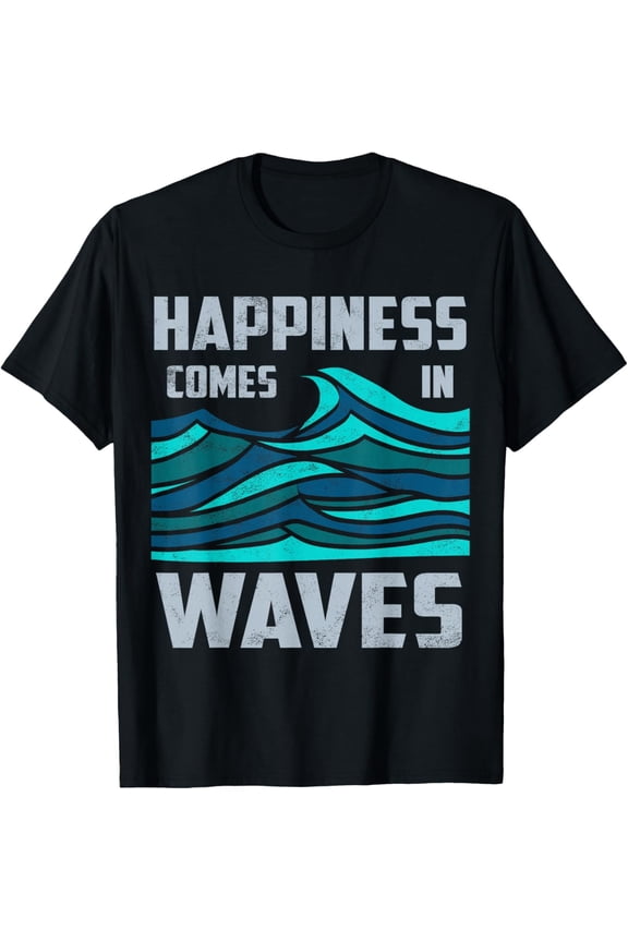 Happiness Comes In Waves Cool Vintage Wave Surfer Surf Gift Mens T-Shirt