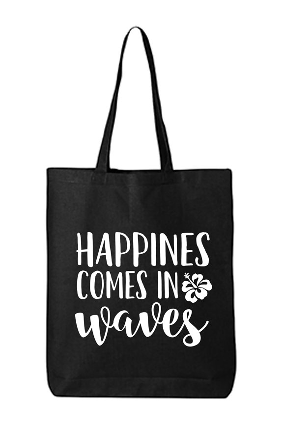 Happiness Comes In Waves Cotton Canvas Tote Bag
