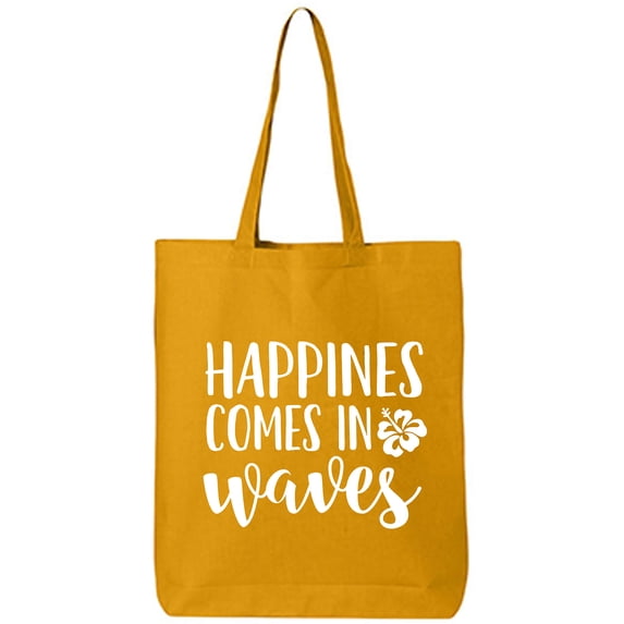 Happiness Comes In Waves Cotton Canvas Tote Bag