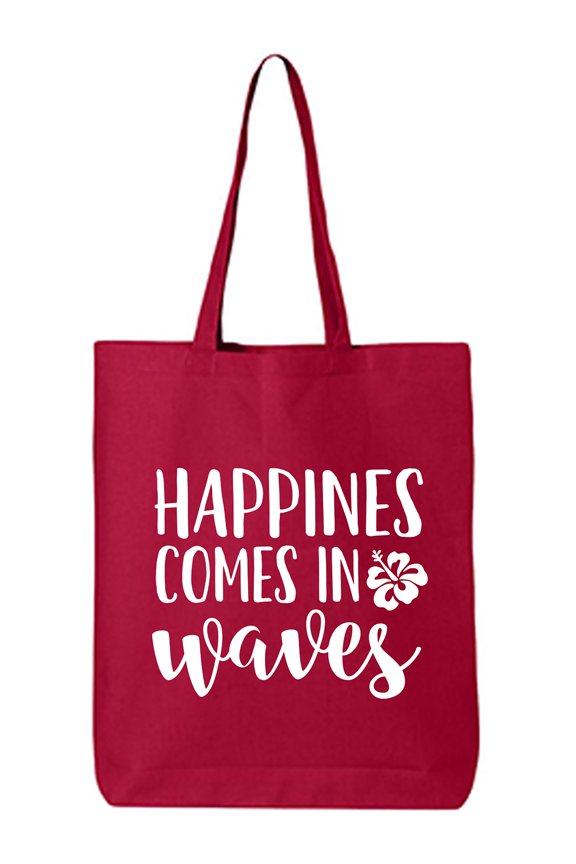 Happiness Comes In Waves Cotton Canvas Tote Bag