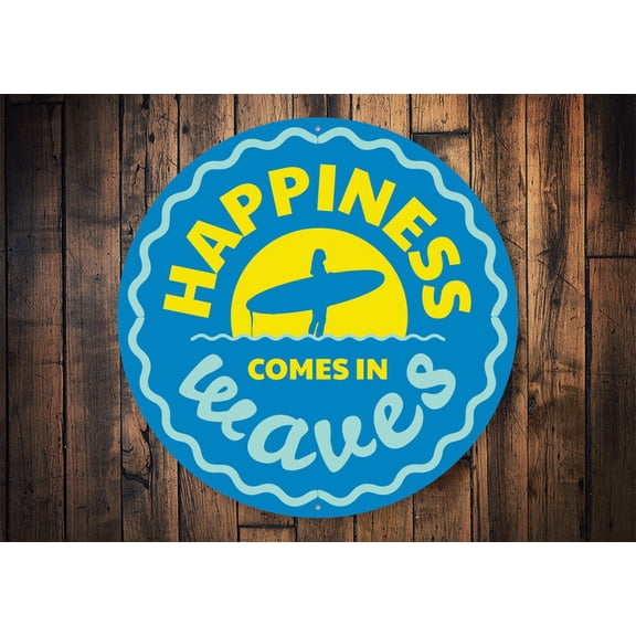 Happiness Comes In Waves Sign Happy Waves Sign Wave Decorations Surfer Decor Surfing Sign Wave Rider Signs Ocean Life - Metal SignSize: 12 x 12 inch