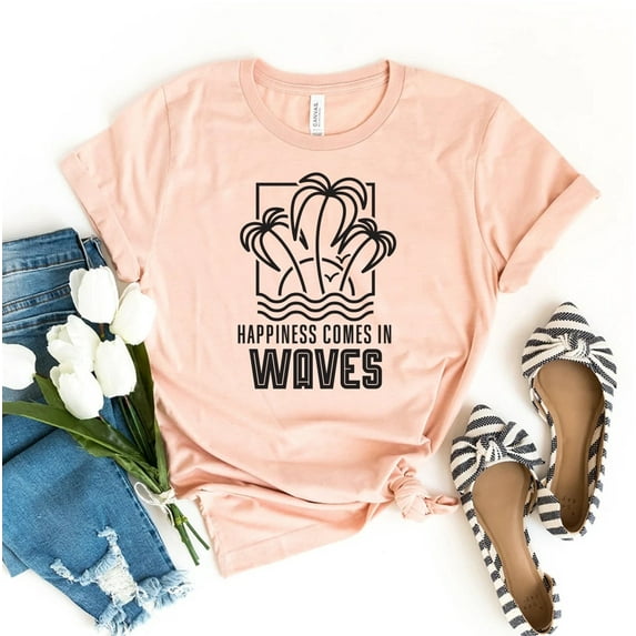 Happiness Comes In Waves T-shirt Best Friends Shirt Summer Tee Positive Top Beach Vibes Inspirational Women Self Love Gift