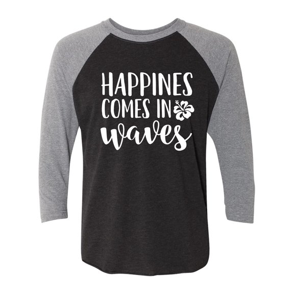 Happiness Comes In Waves Unisex 3/4 Sleeve Baseball Raglan Tee