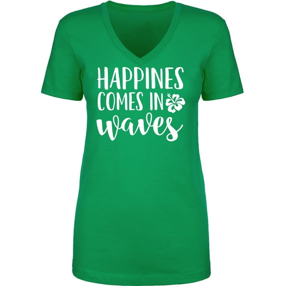 Happiness Comes In Waves Womens V-Neck T-Shirt