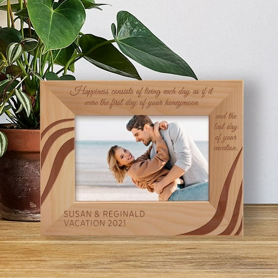 Happiness Consists Of Living Each Day As If It Were The First Day Of Your Honeymoon Personalized Wooden Frame-6" x 4" Brown Horizontal