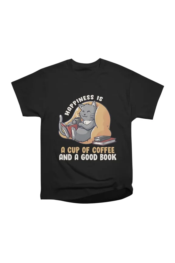 Happiness Cute Books Coffee Cat Gift T-Shirt Tee Gift For Him Merch For Her Apparel For Fr
