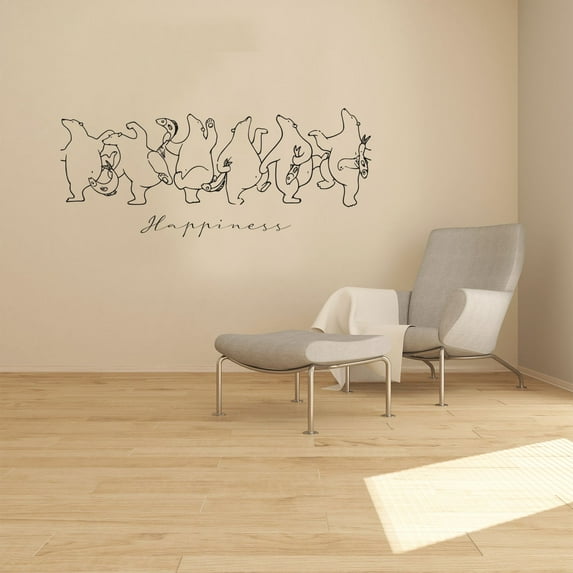 Happiness - Cute Polar Bears Bears Dancing Playing Happy Fishing Bears Cute Food Dance Ritual Silhouette Vinyl Wall Art Sticker Decal Home Kids Recreational Fishing Décor Design Size (16x40 inch)