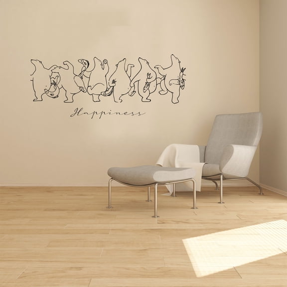 Happiness - Cute Polar Bears Bears Dancing Playing Happy Fishing Bears Cute Food Dance Ritual Silhouette Vinyl Wall Art Sticker Decal Home Kids Recreational Fishing Décor Design Size (8x20 inch)