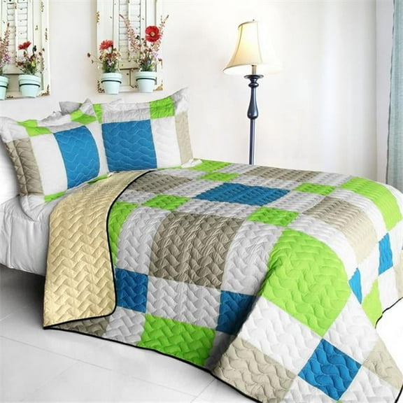 Happiness Field - 3 Pieces Vermicelli - Quilted Patchwork Quilt Set Full & Queen Size - Multicolor