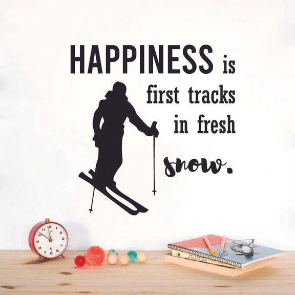 Happiness is First Tracks Skiing Ski Motivation Quote Wall Sticker Art Decal for Girls Boys Room Bedroom Outdoor Sports Garage House Fun Home Decor Stickers Wall Art Vinyl Decoration Size (40x40 inch)