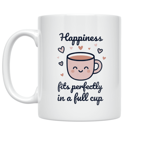Happiness Fits Perfectly in a Full Cup - Coffee Lover - 11 oz Ceramic Coffee Mug