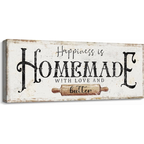 Happiness is Homemade with Love and Butter Sign Funny Kitchen Sign Decor for Counter Pantry Rustic Farmhouse Style Wall Dcor Shabby Chic Family Wall Plaque Decoration Housewarming Gift, 6 x 17 Inch