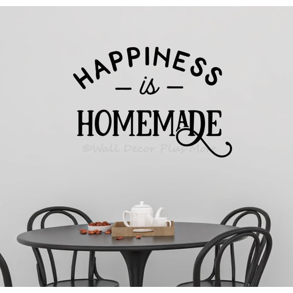 Happiness Homemade Quote Decals for Wall - Die-Cut Vinyl Wall Art - Kitchen Wall Stickers - Quotes Wall Decor for Dining Room - Wall Decals Quotes Motivational, 23x16-Inch, Black