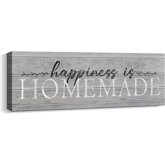Happiness is Homemade Sign Decor Family Decorative Signs Wall Art Inspirational Motto Canvas Prints Retro Quote & Saying Artwork for Bedroom, Living Room, Kitchen, Hallway, Home Decoration 6 x 17 inch