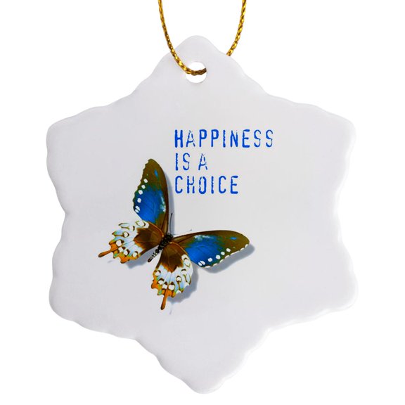 3drose, Happiness Is a Choice Butterfly Inspiration Motivational, 3 inch Snowflake Porcelain Ornament