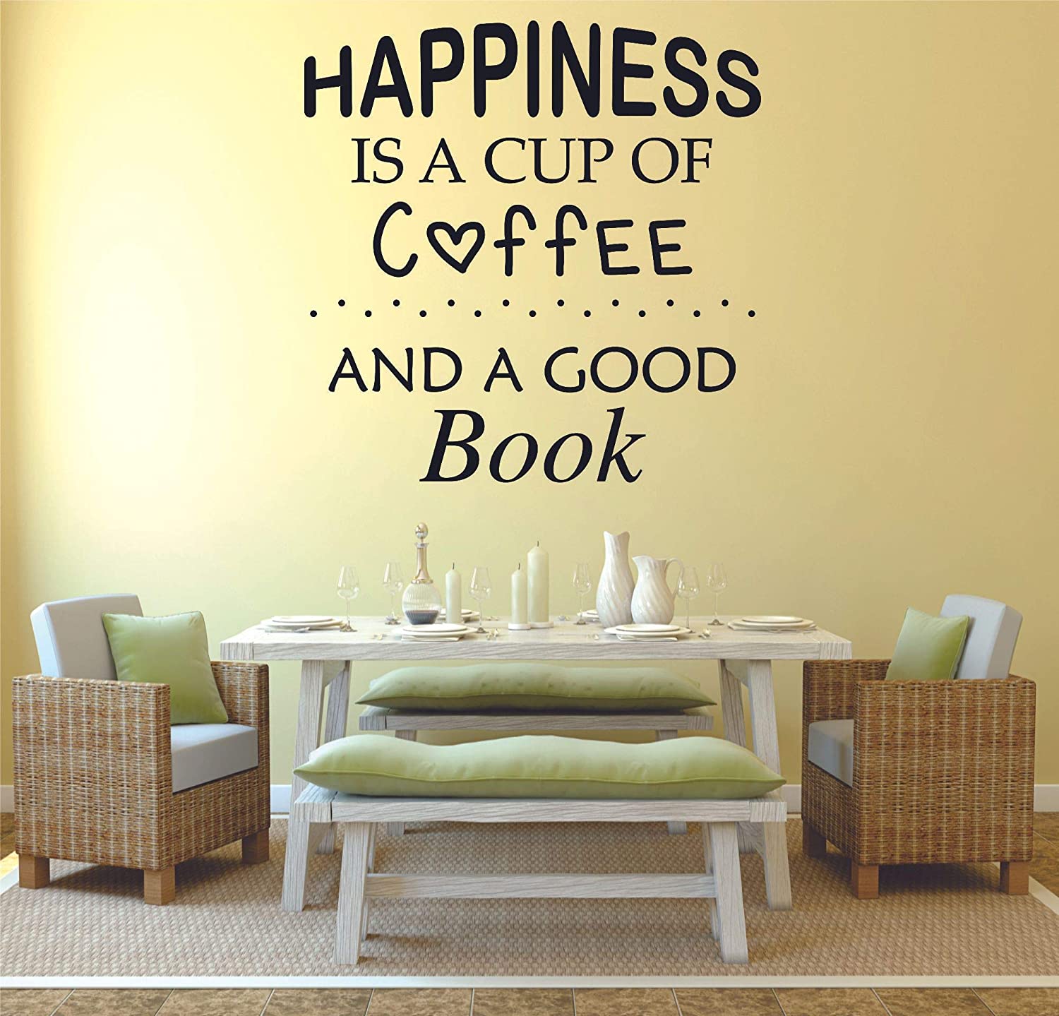 Happiness Is A Cup Of Coffee And A Good Book - Coffee Quotes Wall Stickers Cappuccino Mocha Latte Decor for Kitchen Dining Kitchen Cafe Wall Decals Stickers Wall Art Vinyl Decoration Size (10x10 inch) - image 1 of 3
