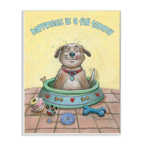 Happiness Is A Full Tummy Dog Funny Cartoon Pet Design Oversized Wall Plaque Art by Gary Patterson