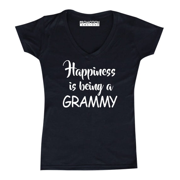 Happiness Is Being A Grammy Women's V-neck, L, Black