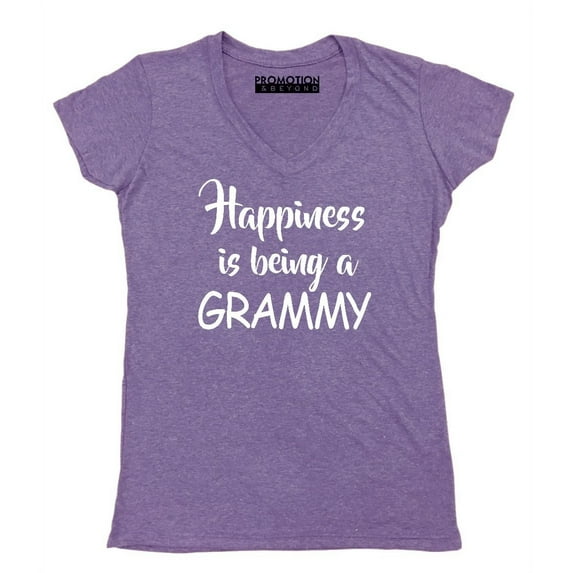 Happiness Is Being A Grammy Women's V-neck, L, Heather Purple