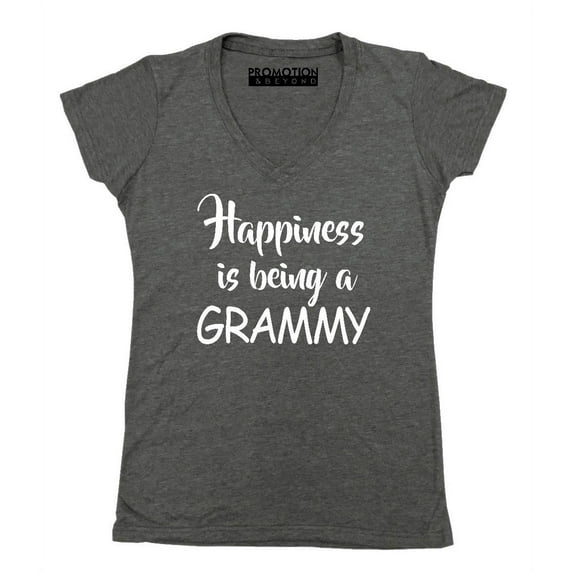 Happiness Is Being A Grammy Women's V-neck, XL, Heather Charcoal