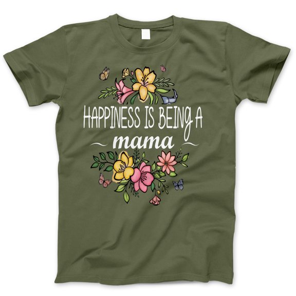 Happiness Is Being A Mama T-Shirt – Cute Floral and Butterfly Graphic Tee, Mother's Day Gift, Mom Life Shirt for Women
