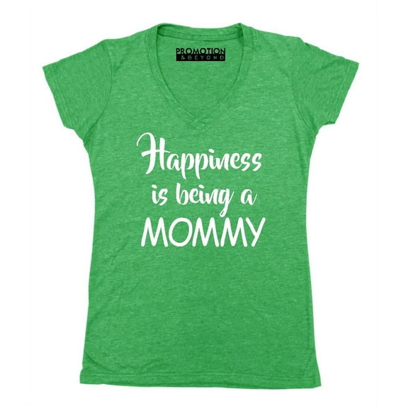 Happiness Is Being A Mommy Women's V-neck, M, Heather Green
