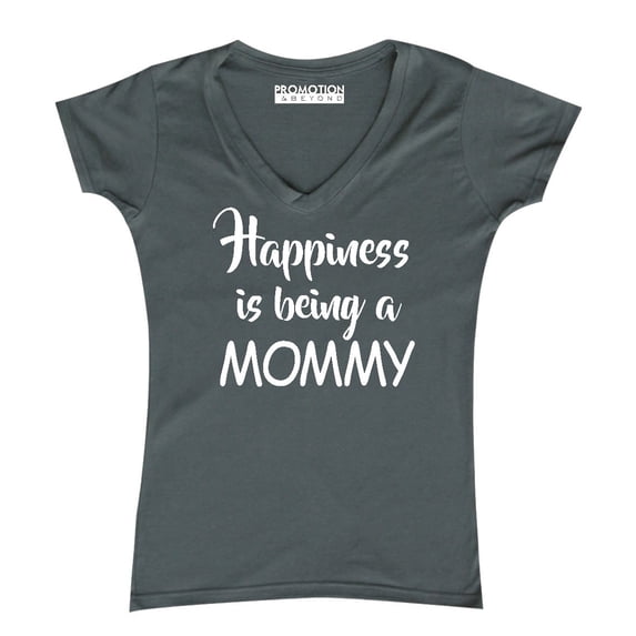 Happiness Is Being A Mommy Women's V-neck, S, Charcoal