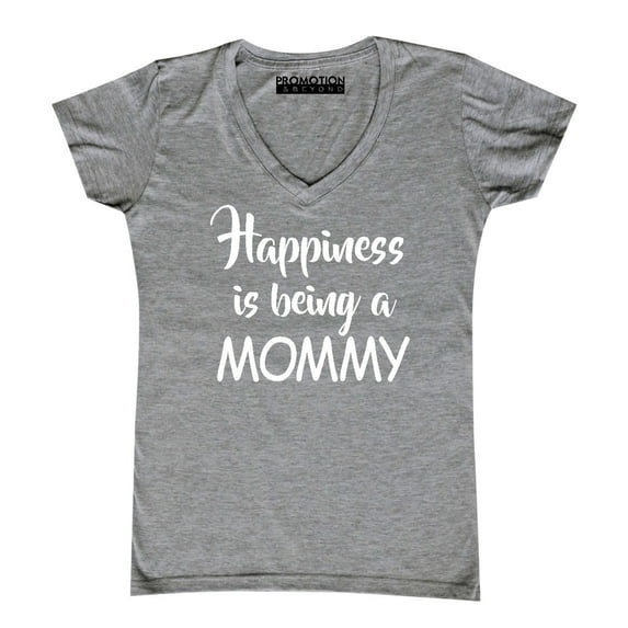 Happiness Is Being A Mommy Women's V-neck, S, Heather Grey
