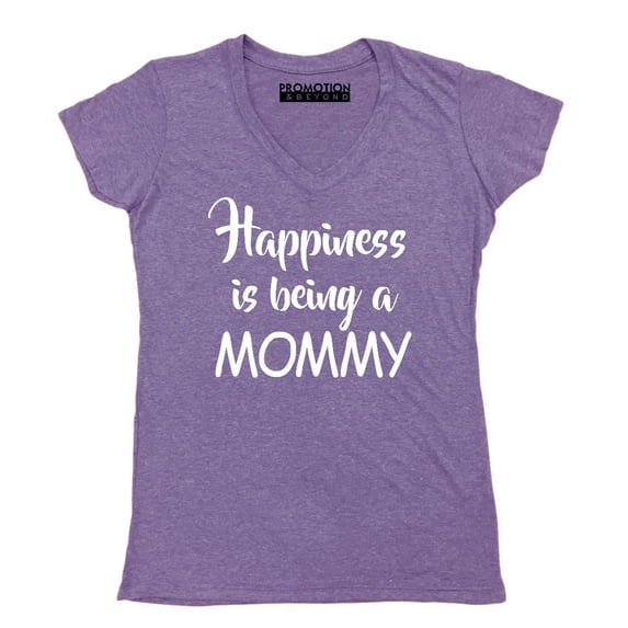 Happiness Is Being A Mommy Women's V-neck, S, Heather Purple