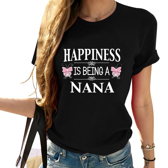 Happiness Is Being A Nana With Butterflies Women's Plus Size T Shirt Black 2X-Large