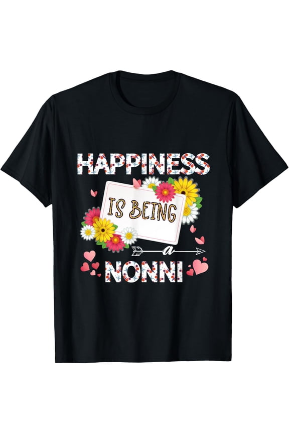 Happiness Is Being a Nonni mother's day gifts, Grandmother T-ShirtMen and women, Black T-shirt, size: Extra large