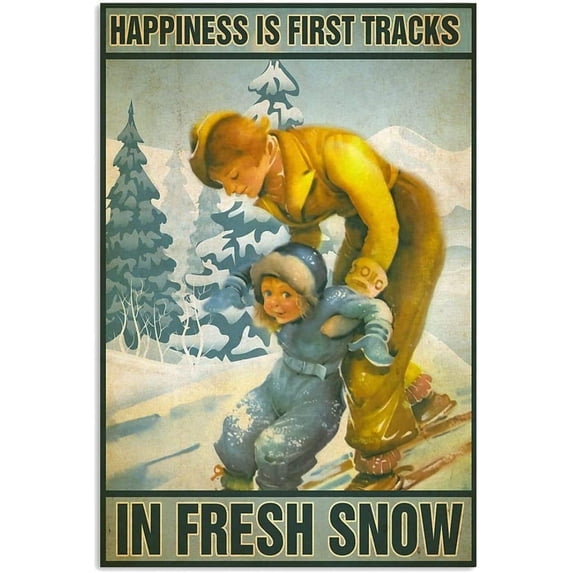 Happiness Is First Tracks In Fresh Snow Retro Metal Tin Sign Vintage Aluminum Sign for Home Decor Room Metal Decor 8x12 Inch