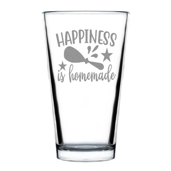 Happiness Is Homemade Engraved Pint Glass, Hand Etched 16oz Unique Kitchen Decor, Custom for Cooks, DIY Inspiration, Quality