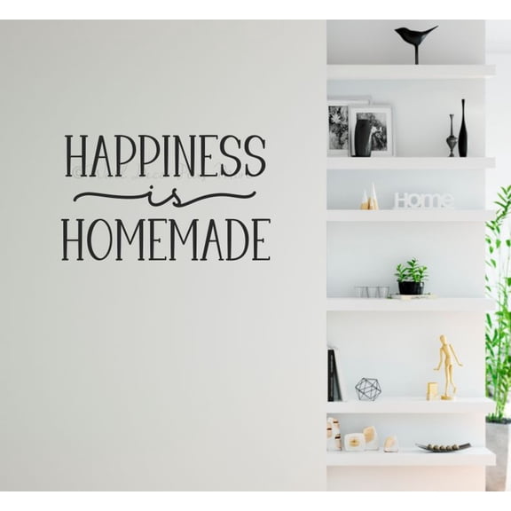 Happiness Is Homemade Vinyl Wall Decal Sticker – Removable Matte Kitchen Quote Wall Art, Die‑Cut Vinyl, Made in USA, 23x14-Inch, Black