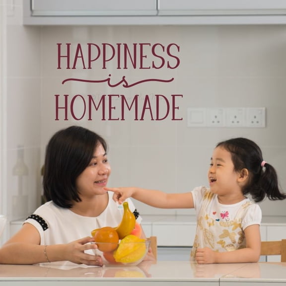 Happiness Is Homemade Vinyl Wall Decal Sticker – Removable Matte Kitchen Quote Wall Art, Die‑Cut Vinyl, Made in USA, 23x14-Inch, Burgundy