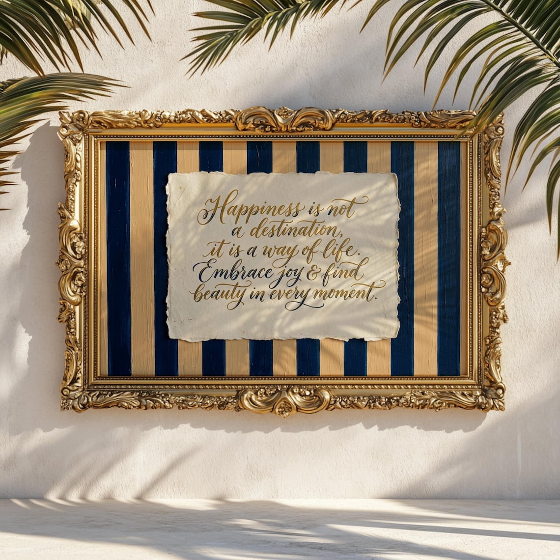 Happiness Is Not A Destination Print Inspirational Quote Wall Art Navy ...
