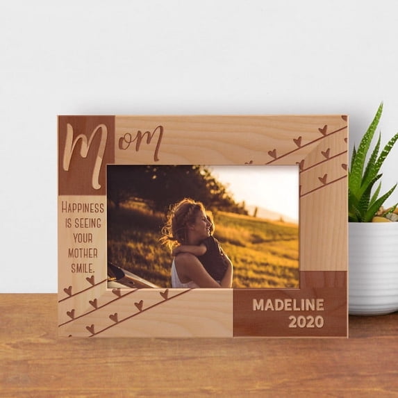 Happiness Is Seeing Your Mother Smile Personalized Wooden Frame-6" x 4" Brown Horizontal